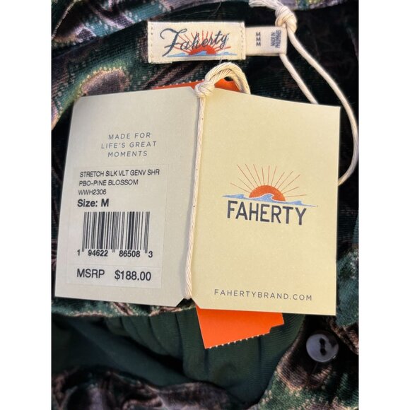 NWT Faherty Stretch Silk Velvet Print Blouse Green Size M - Picture 6 of 6